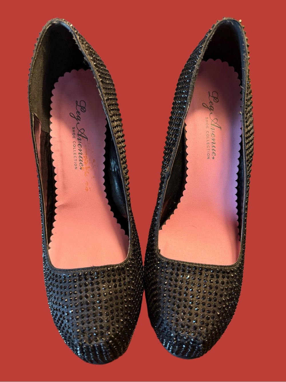 Leg Avenue Black Rhinestone Pumps with Pink Insole